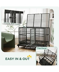 Ruie Heavy Duty Metal Dog Crate Kennel with Wheels and Removable Tray