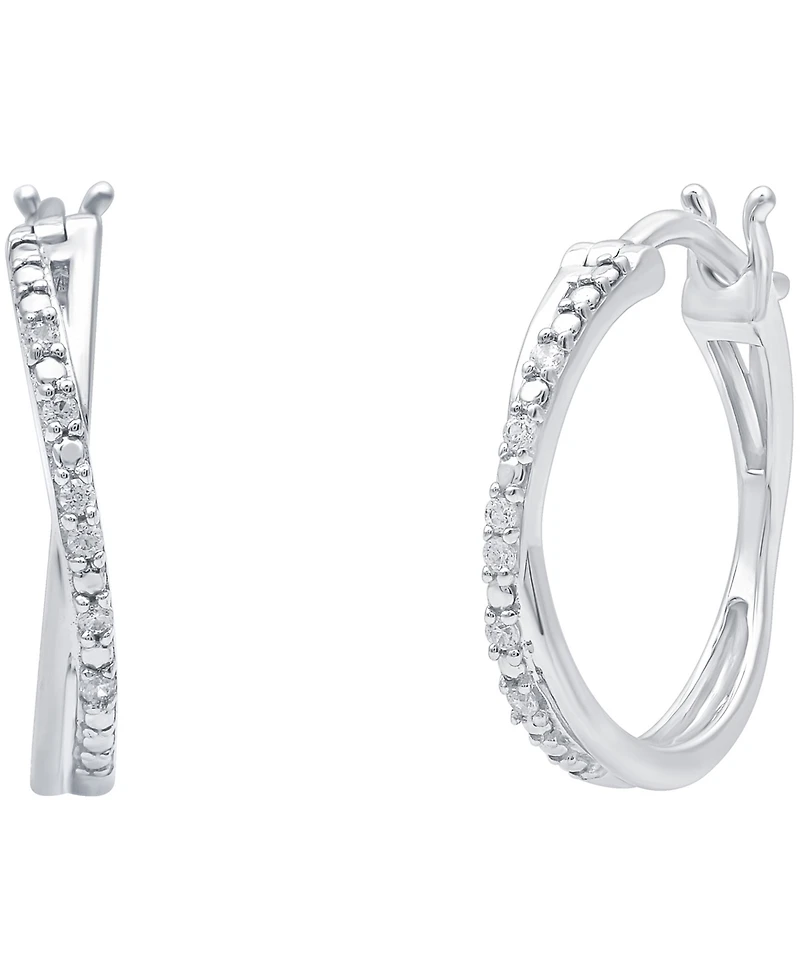 Diamond Crossover Hoop Earrings (1/10 ct. t.w.) in Sterling Silver