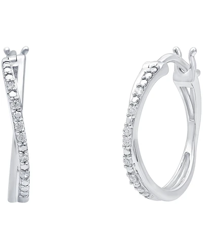 Diamond Crossover Hoop Earrings (1/10 ct. t.w.) in Sterling Silver