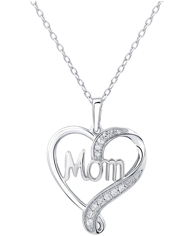 Diamond Mom Heart 18" Pendant Necklace (1/10 ct. t.w.) in Sterling Silver