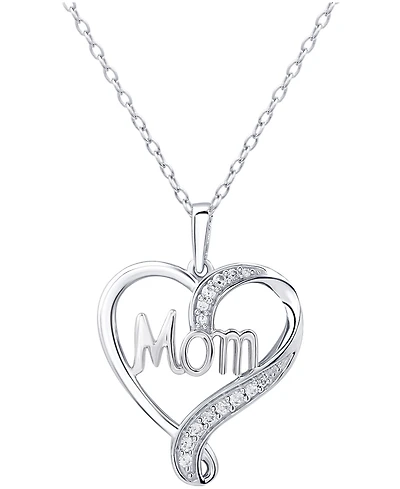 Diamond Mom Heart 18" Pendant Necklace (1/10 ct. t.w.) in Sterling Silver