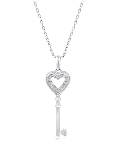 Diamond Heart Key Pendant Necklace (1/10 ct. t.w.) In Sterling Silver