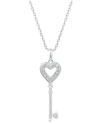 Diamond Heart Key Pendant Necklace (1/10 ct. t.w.) In Sterling Silver