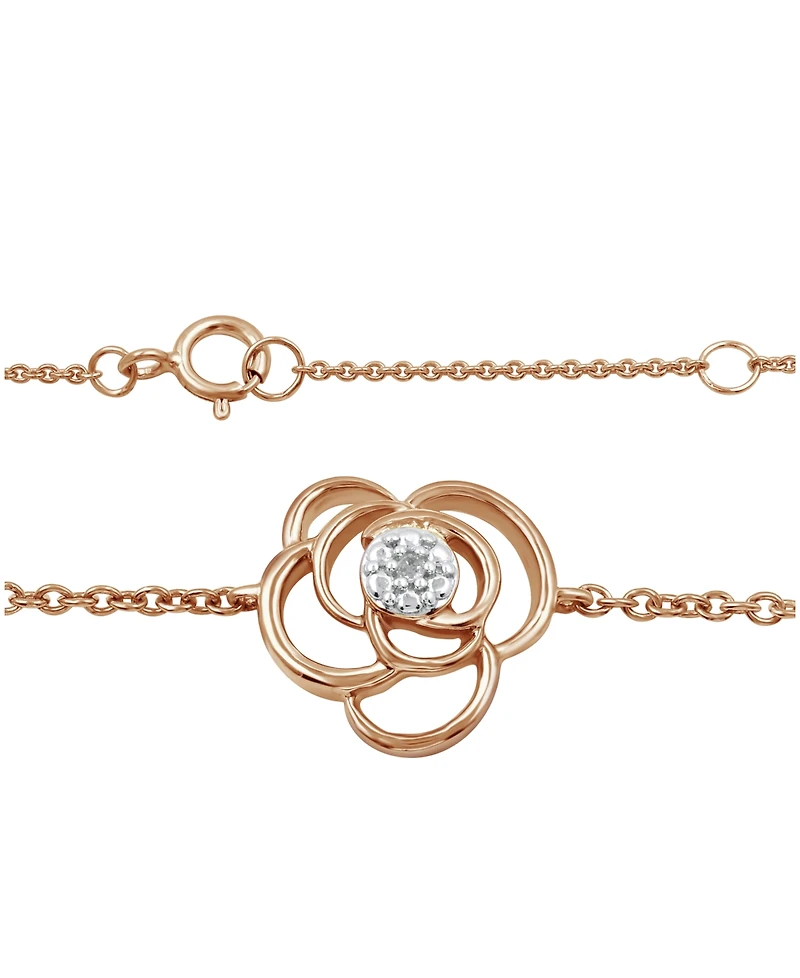Diamond Accent Flower Anklet In 14K Rose Gold-Plated Sterling Silver , 9" + 1" extender
