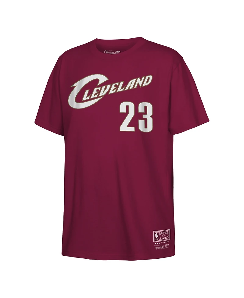 Mitchell & Ness Big Boys and Girls LeBron James Wine Cleveland Cavaliers Hardwood Classics Name Number T-Shirt