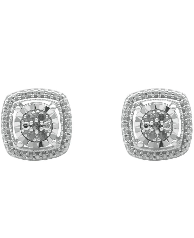 Diamond Cluster Miracle Plate Stud Earrings (1/10 ct. t.w.) in Sterling Silver