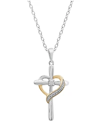 Diamond Cross Heart Pendant Necklace (1/10 ct. t.w.) in Sterling Silver and 18K Gold-Plated Sterling Silver
