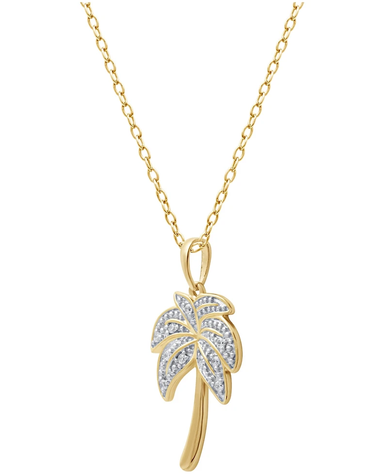 Diamond Palm Tree Pendant Necklace in 18k Gold over Sterling Silver and Sterling Silver (1/10 ct. t.w.)
