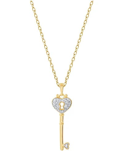 Diamond Heart Lock Key Pendant Necklace in 18k Gold over Sterling Silver(1/10 ct. t.w.)