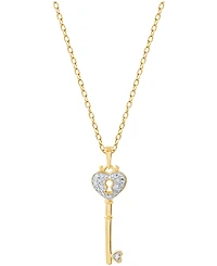 Diamond Heart Lock Key Pendant Necklace in 18k Gold over Sterling Silver(1/10 ct. t.w.)