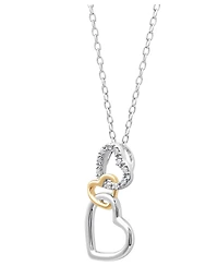 18k Gold over Sterling Silver and Sterling Silver Heart Necklace, Diamond Accent Three Interlocking Heart Pendant