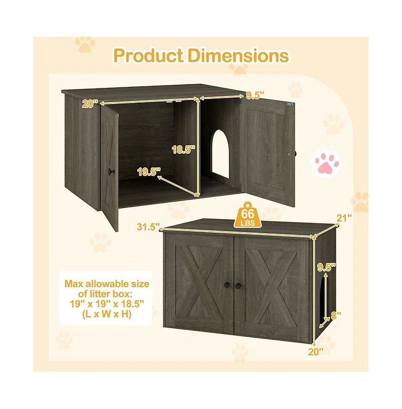 Ruie Hidden Cat Litter Box Enclosure End Table with Removable Divider