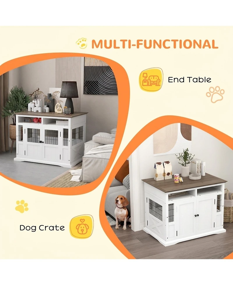 Ruie Dog Crate Furniture End Table with Storage and Double Doors