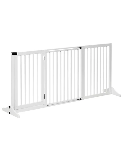 Ruie Adjustable Freestanding Wooden Pet Gate with Lockable 3-Panel Door