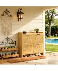 Clihome Shoe Cabinet with 4 Flip Drawers