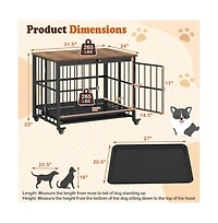 Ruie Foldable Dog Crate Furniture End Table Removable Tray Lockable Door Wheels
