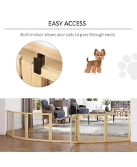 Ruie 6-Panel Folding Wooden Pet Gate Freestanding Dog Safety Barrier