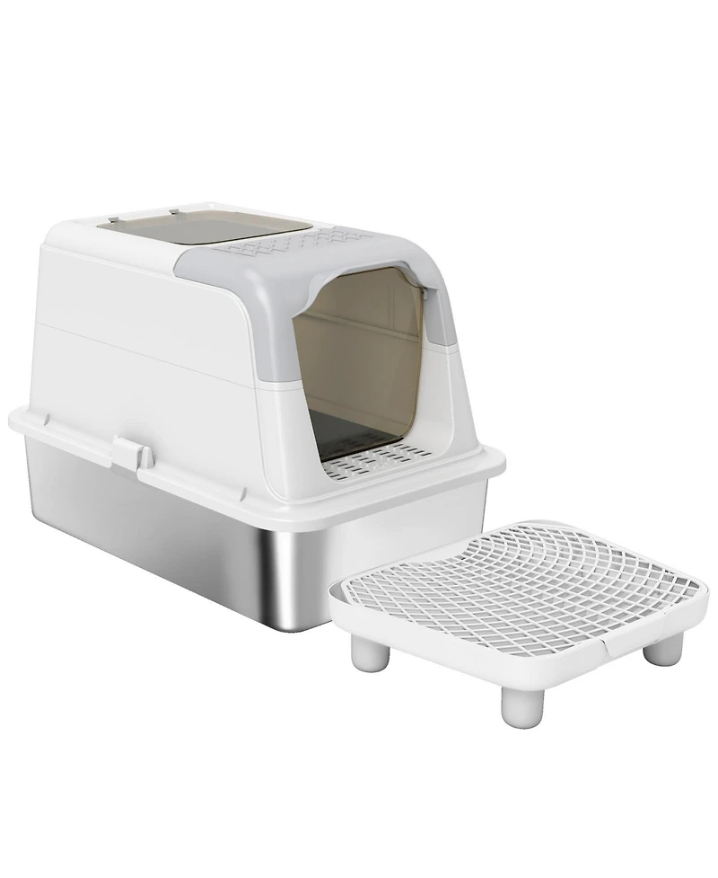 Ruie Extra Large Enclosed Stainless Steel Cat Litter Box with Scoop