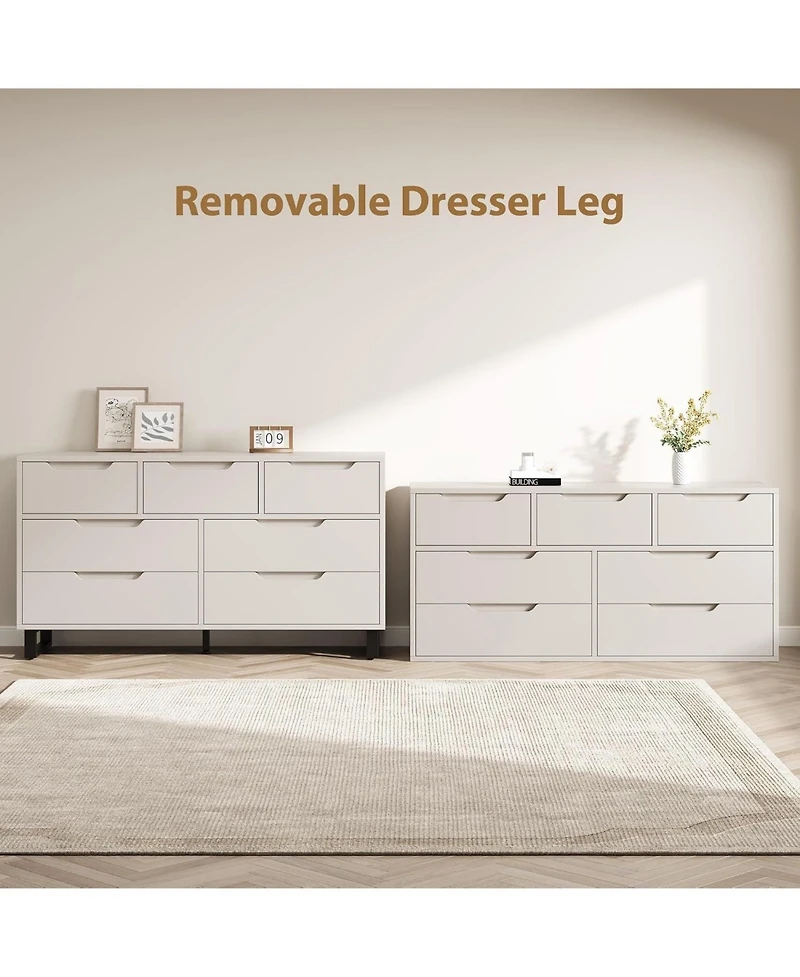 55" Wide 7-Drawer Dresser, Freestanding Storage Chest for Bedroom, Living Room & Entryway, White