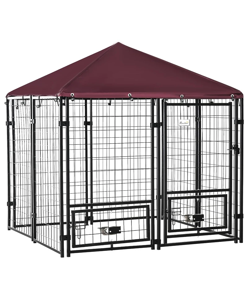 Ruie Outdoor Dog Kennel Playpen with Rotating Bowls and Cover