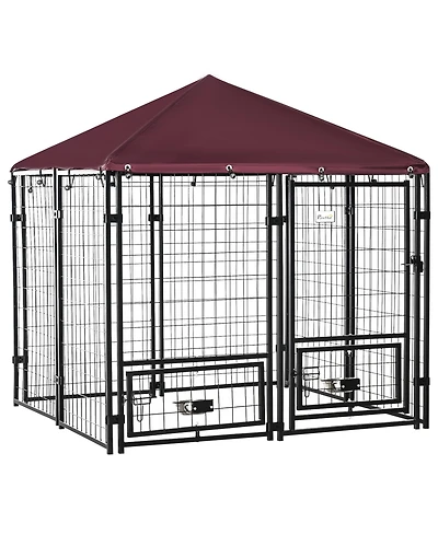 Ruie Outdoor Dog Kennel Playpen with Rotating Bowls and Cover
