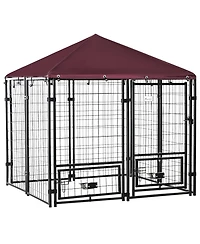 Ruie Outdoor Dog Kennel Playpen with Rotating Bowls and Cover