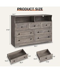 gaomon 7-Drawer Dresser with Led Lights & Charging Station, Wooden Chest with Open Storage for Bedroom