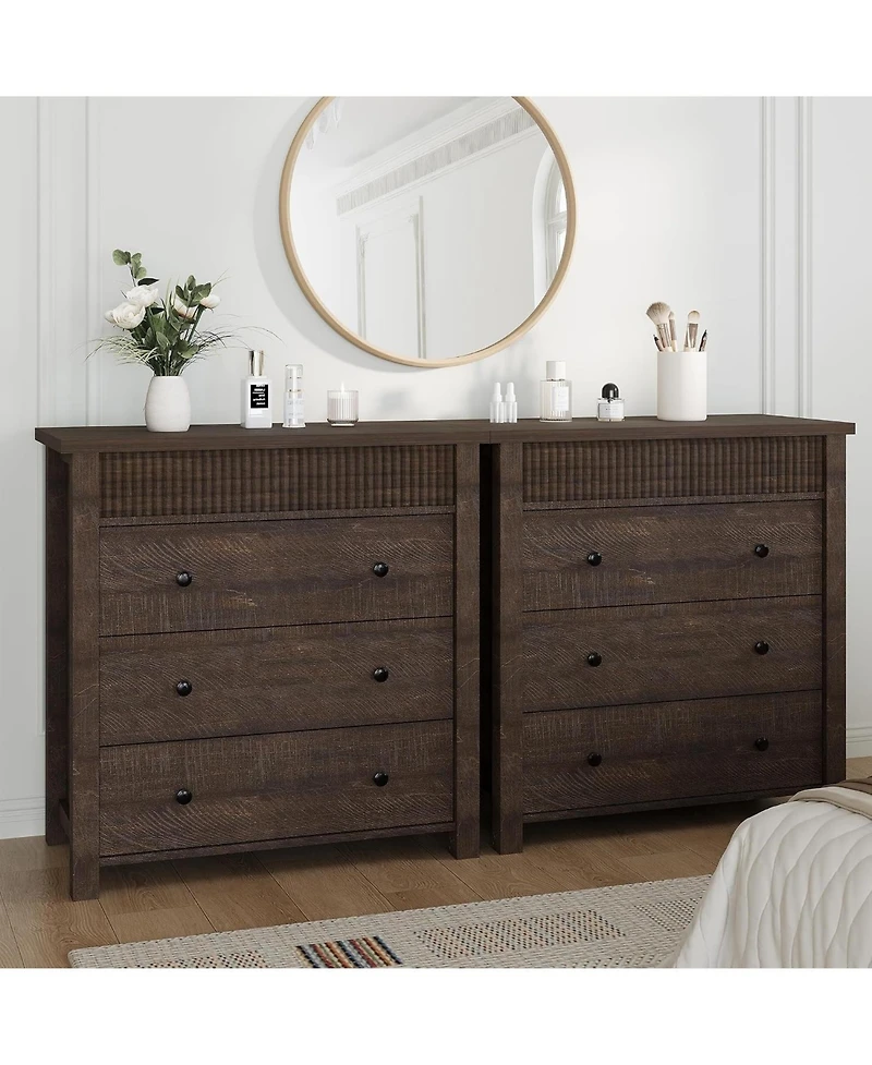 3-Drawer Fluted Nightstand Dresser, Wooden Storage Chest with Anti-Tip Kit for Bedroom, Living Room & Hallway