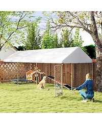 Ruie Outdoor Dog Kennel Dog Run with Rotatable Bowl Rack and Cover