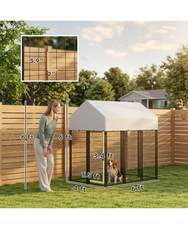 Ruie Outdoor Dog Kennel Welded Wire Dog Playpen with Roof Cover