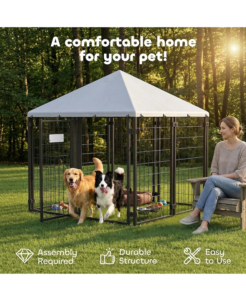 Ruie Lockable Outdoor Dog House Kennel with Water-Resistant Roof Cover