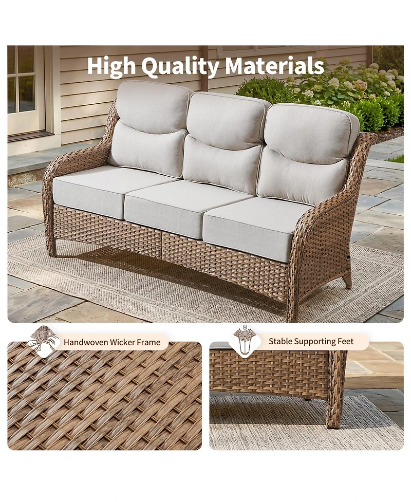 Pocassy Wicker Outdoor Patio Furniture Set 3 Pieces Patio Conversation Set, Rattan Sofa Couch with Ottomans for Deck Porch and Garden