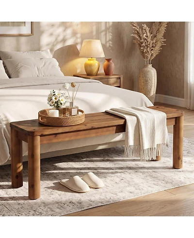 Tribesigns 55 Inch Solid Wood Entryway Bench, Farmhouse Wooden End of Bed Bench, Shoe Bench for Bedroom, Hallway, Living Room, Entry Way, Front Door