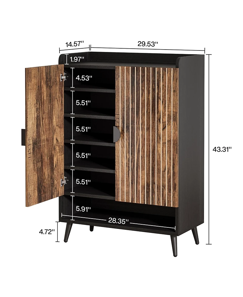 Tribesigns 6-Tier Shoe Storage Cabinet with Adjustable Shelves, Doors, Wooden Shoes Rack