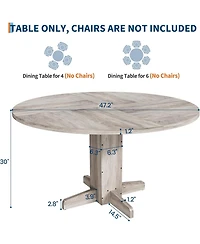gaomon 47" Round Farmhouse Dining Table for 4-6, Wood with Sturdy Pedestal Base for Kitchen or Apartment