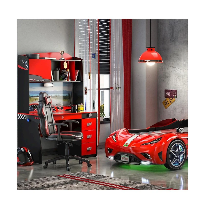 Cilek Kids Room Cilek Gts Ev Study Desk and Hutch with Cabinet, Car Dashboard Design