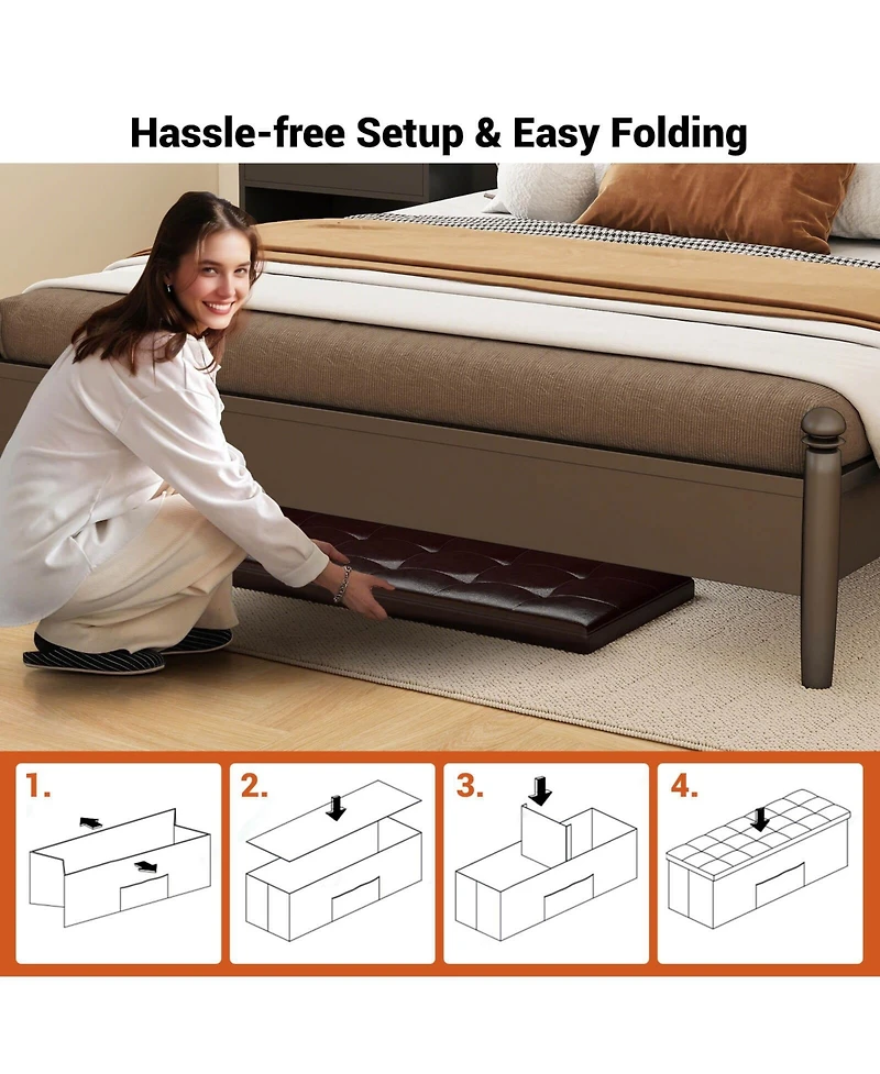 Costway 45''x15''x15'' Large Folding Storage Faux Leather Ottoman Pouffe Box Stool