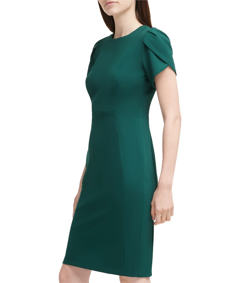 Calvin Klein Petite Tulip-Sleeve Jewel Neck Sheath Dress
