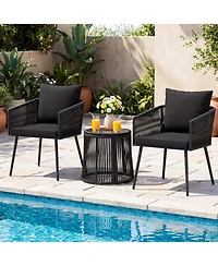 Sugift 3 Piece Outdoor Patio Bistro Furniture Set with Cushions and Glass Side Table