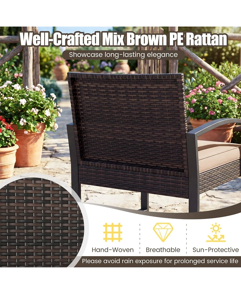 Sugift 5-Piece Patio Conversation Set with 2 Armchairs 2 Ottomans and Tempered Glass Side Table