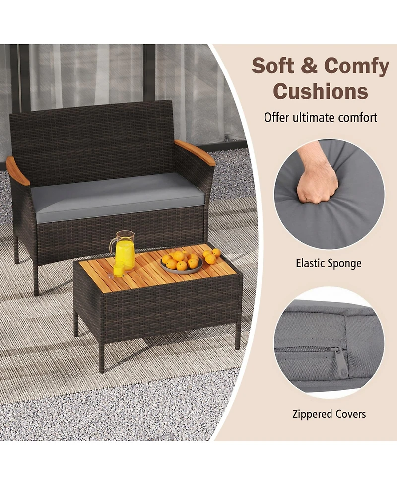 Sugift 4 Piece Patio Wicker Sofa Set with 2 Rattan Chairs Loveseat and Coffee Table