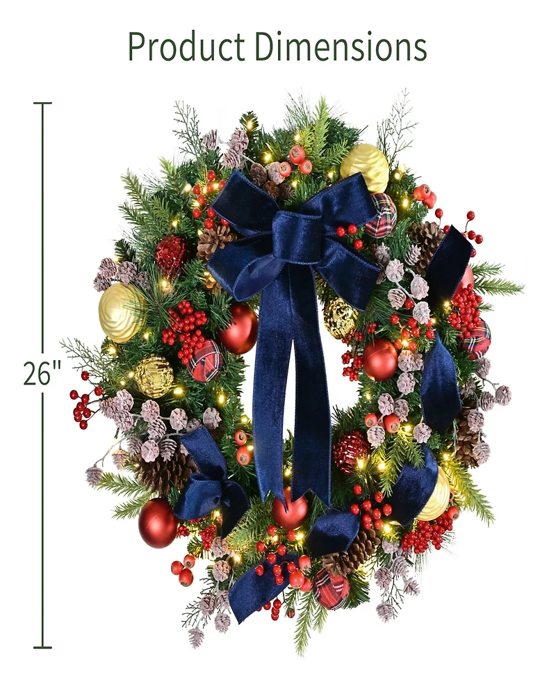 Puleo International 26" Pre-Lit Artificial Christmas Wreath