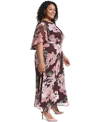 Calvin Klein Plus Smocked-Waist Chiffon Floral Midi Dress