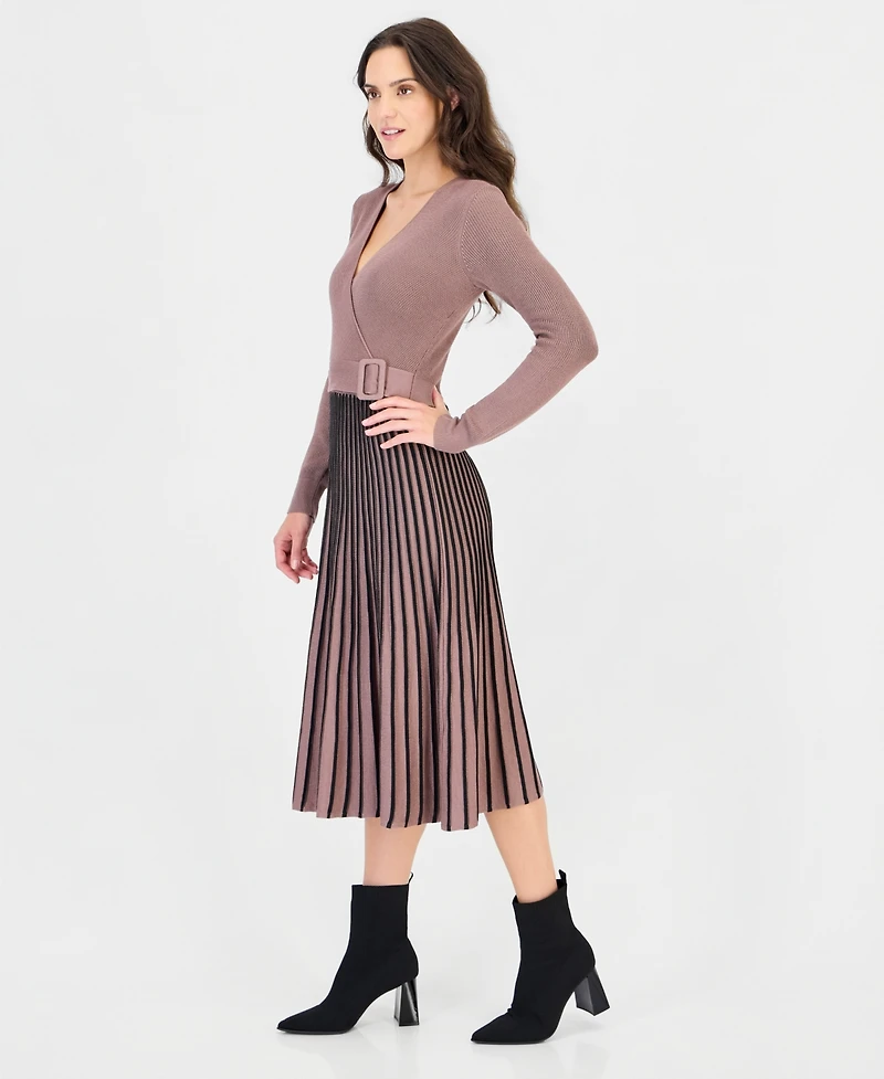 Robbie Bee Women's Pleated-Skirt Long-Sleeve Dress