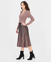 Robbie Bee Women's Pleated-Skirt Long-Sleeve Dress