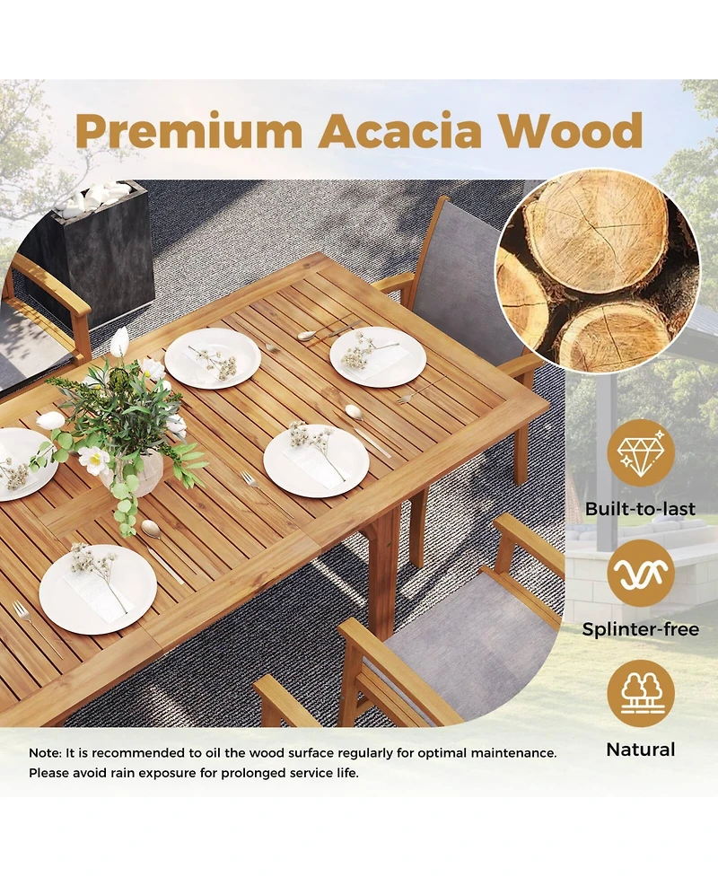 Costway Outdoor Dining Chairs Acacia Wood Patio Chairs with Breathable Fabric Seat