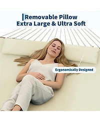 homfan 12FEET Double Hammock - Wooden Spreader Bar, Polyester-Cotton Pad, Removable Pillow, 450 Lbs