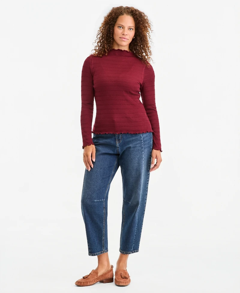 On 34th Women's Long-Sleeve Funnel Neck Puckered-Rib Top, Macy's Exclusive