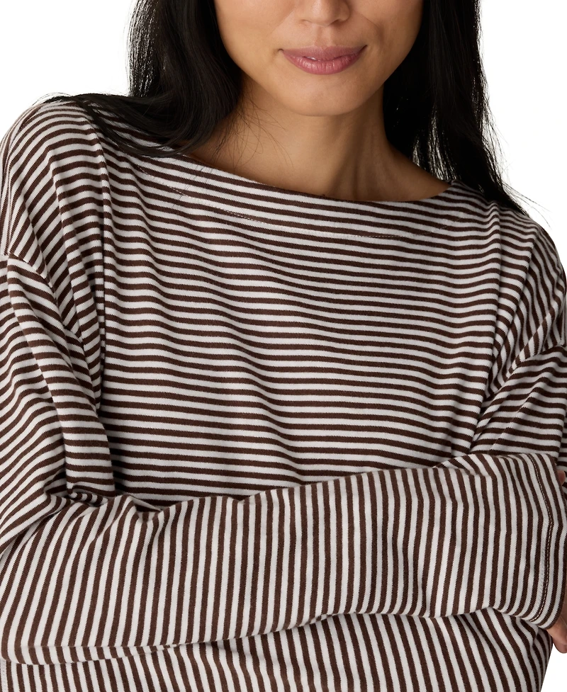 Eileen Fisher Women's Striped Bateau Neck Long-Sleeve Top