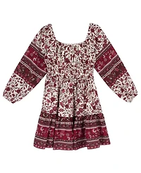 Rare Editions Girls' 7-16 Smocked Waist Long-Sleeve Dress